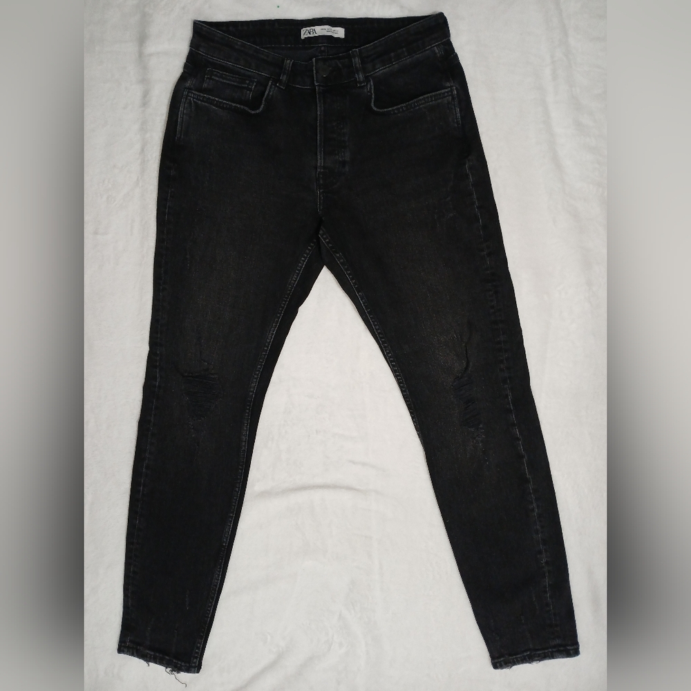 Zara Denimwear Men’s Black Denim Skinny Jeans 31x29 Distressed